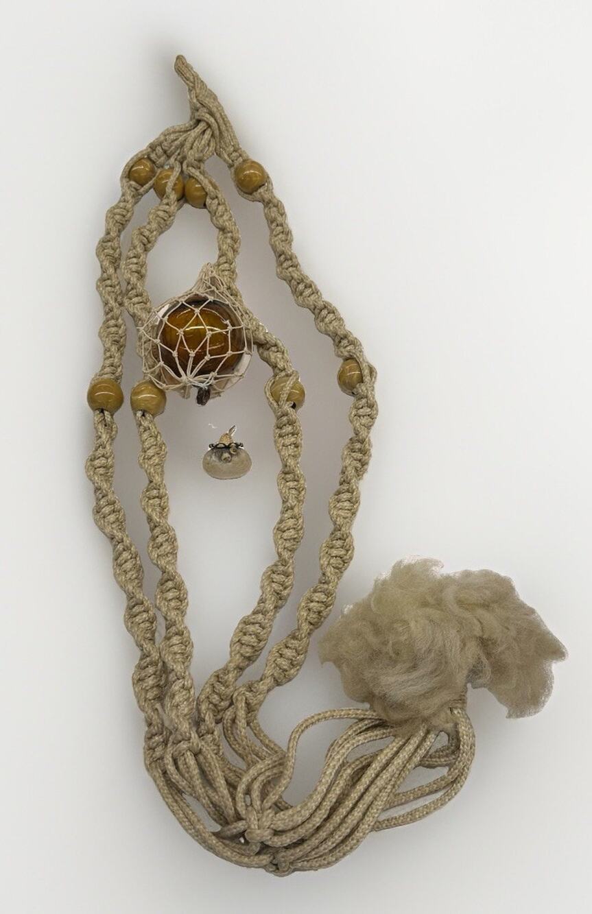 VTG 70s Macrame Plant Hanger Taxidermy Fish Glass Float Nautical Oddity Boho